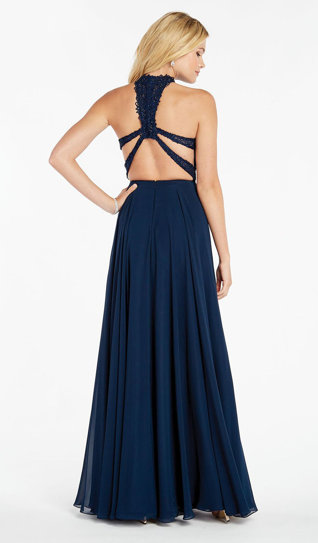 Alyce Paris - 60354 Beaded Lace Bodice Flowy Chiffon Evening Gown In Blue