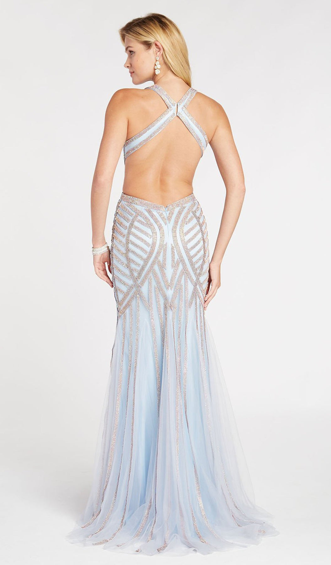 Alyce Paris - 60519 Beaded Midriff Cutout Trumpet Gown In Blue