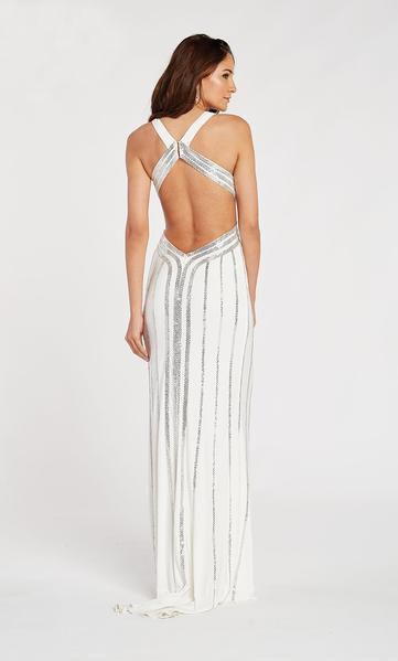 Alyce Paris - 60537 Fitted Jewel Neck Sleeveless Sheath Evening Gown In Silver and White