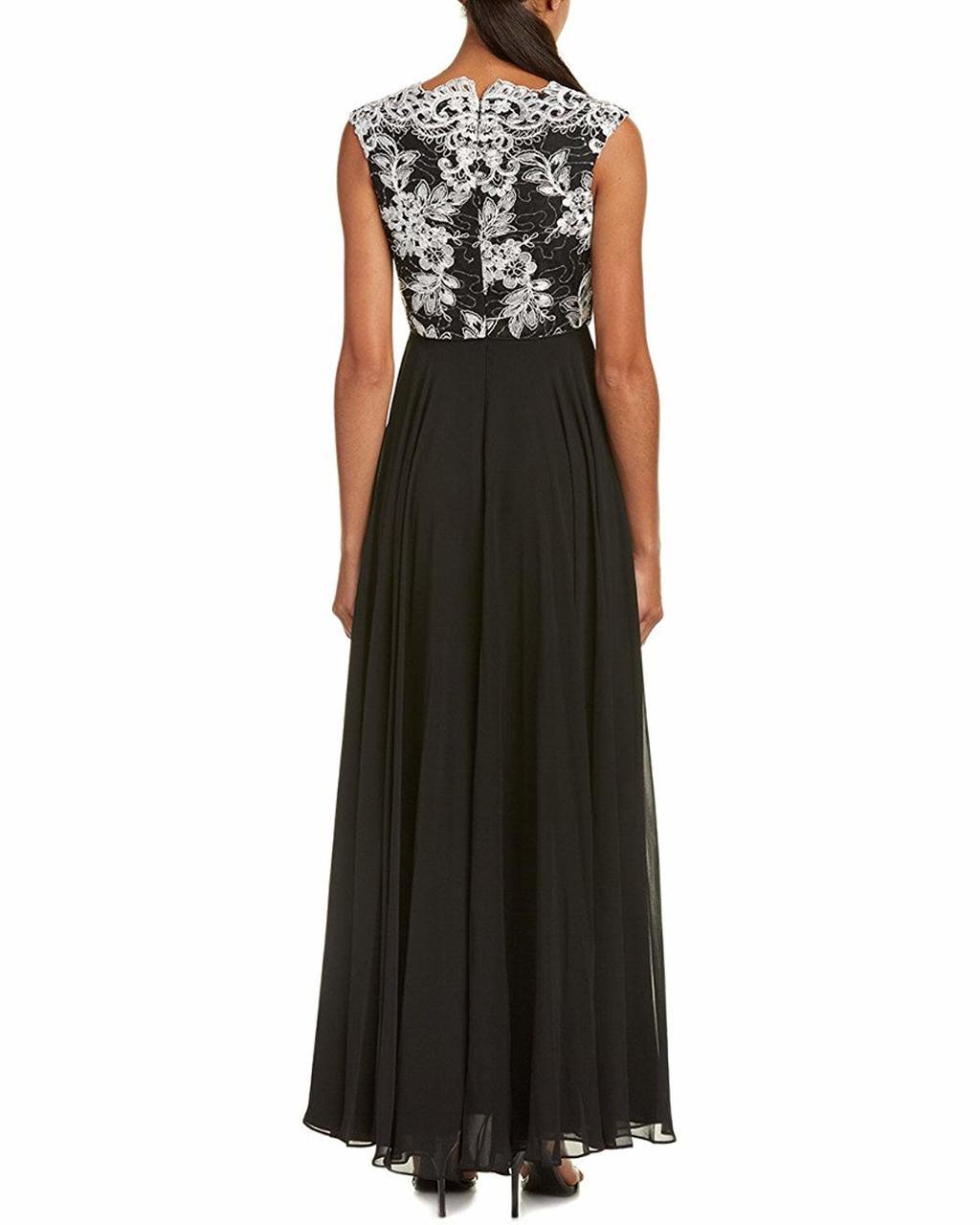Aidan Mattox - MD1E201158 Metallic Lace Scalloped V-neck A-line Dress in White and Black