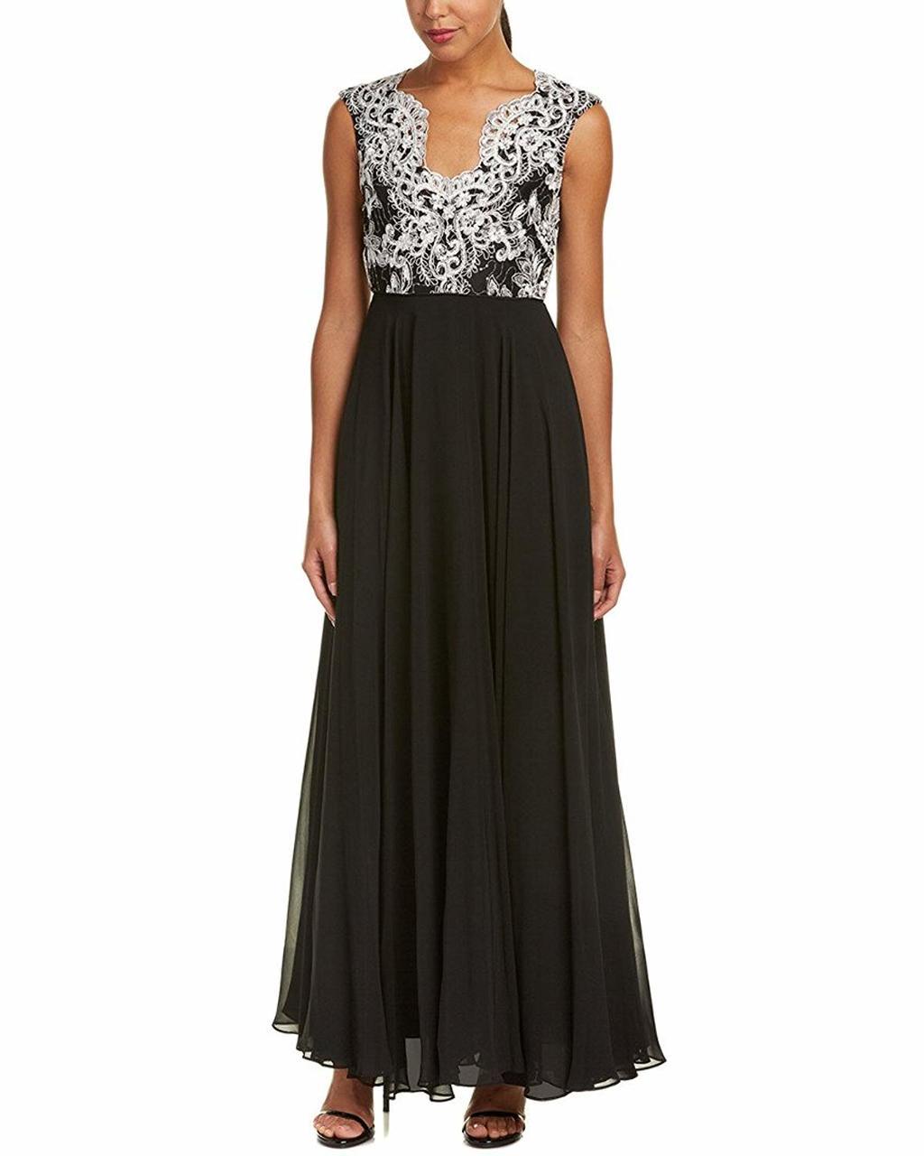 aidan mattox black and white dress Aidan Mattox Womens Applique Beaded Cocktail Dress Ivory 12