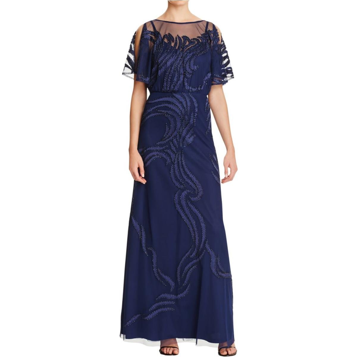 Aidan Mattox - 54471950 Embellished Illusion Bateau A-line Dress in Blue