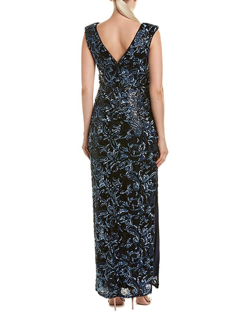Aidan Mattox - MD1E203098 Bateau Neckline V-Back Column Dress In Blue and Black