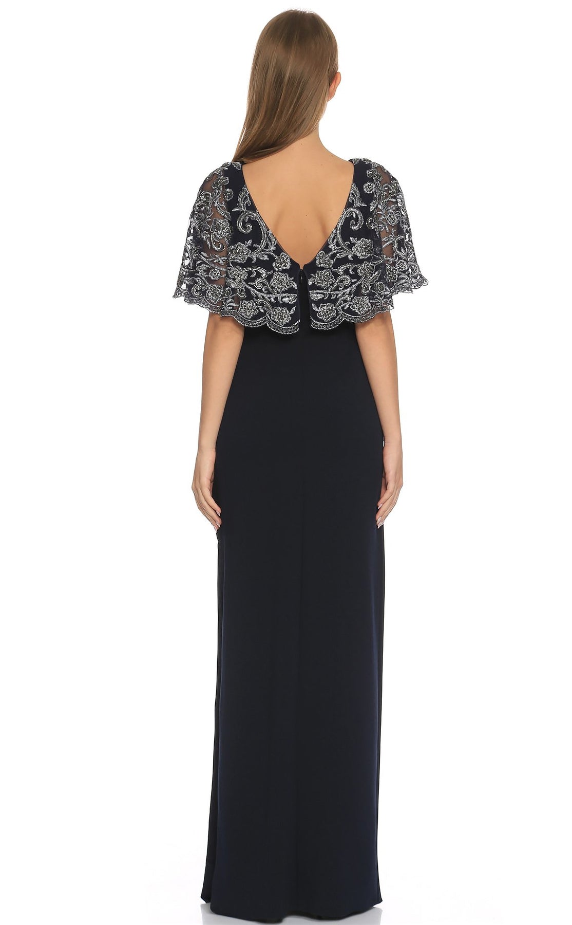 Aidan Mattox - MD1E200947 Embellished Short Sleeves Bateau Dress In Blue