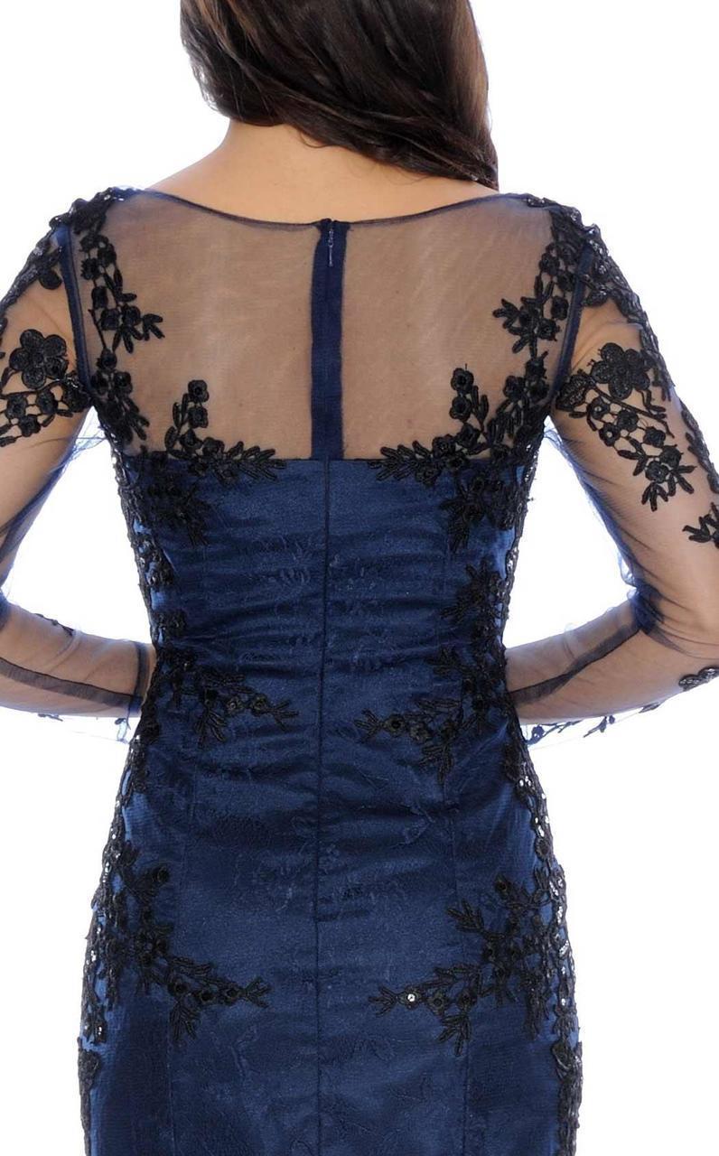 Decode 1.8 - Long Sleeve Illusion Bateau Neck Dress in Black and Blue