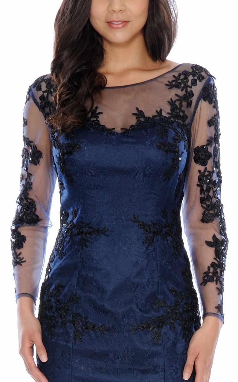Decode 1.8 - Long Sleeve Illusion Bateau Neck Dress in Black and Blue