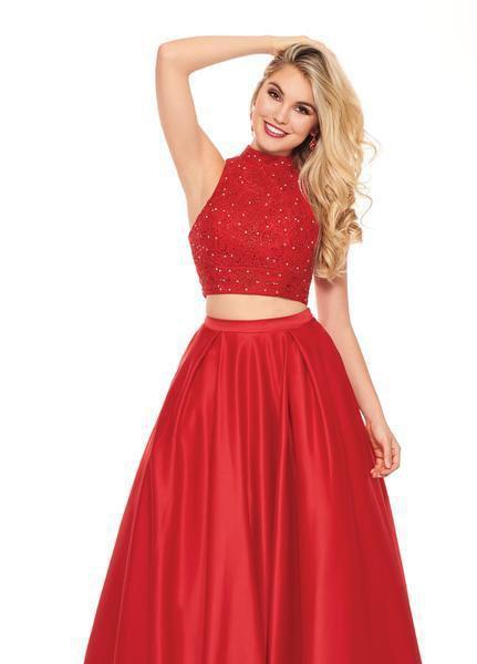 Rachel Allan - 6542 Two Piece Embroidered Matte Satin Ballgown In Red