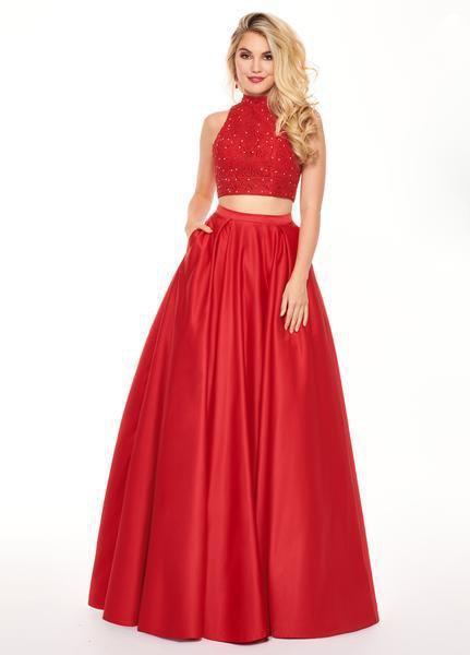 Rachel Allan - 6542 Two Piece Embroidered Matte Satin Ballgown In Red