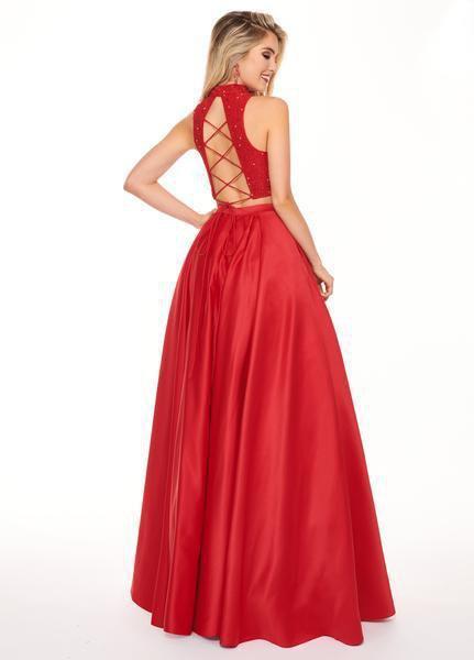 Rachel Allan - 6542 Two Piece Embroidered Matte Satin Ballgown In Red