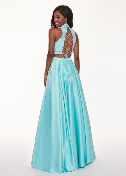 Rachel Allan - 6542 Two Piece Embroidered Matte Satin Ballgown In Blue and Green