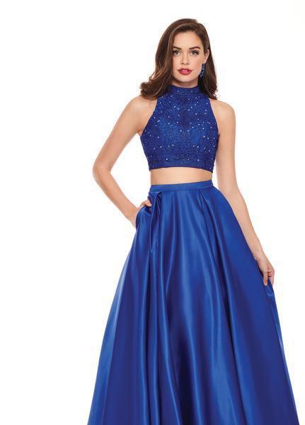 Rachel Allan - 6542 Two Piece Embroidered Matte Satin Ballgown In Blue