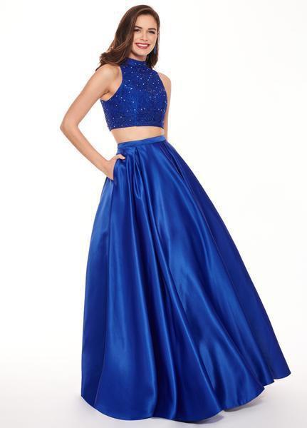 Rachel Allan - 6542 Two Piece Embroidered Matte Satin Ballgown In Blue