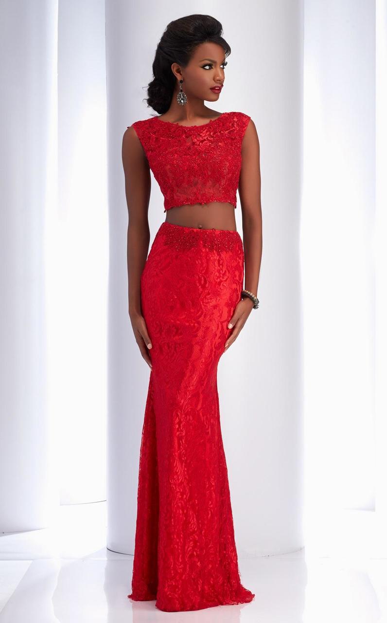 Clarisse - 2716 Two-Piece Jeweled Applique Gown in Red