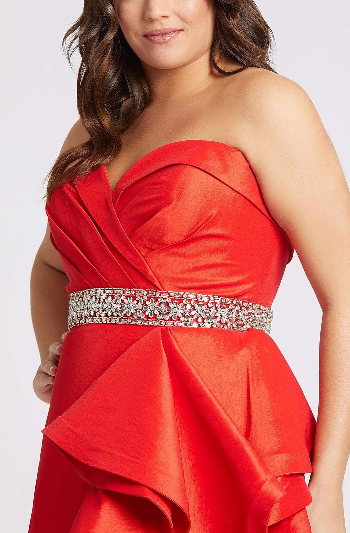 Mac Duggal Fabulouss - 67215F Strapless Beaded Band A-line Dress In Red