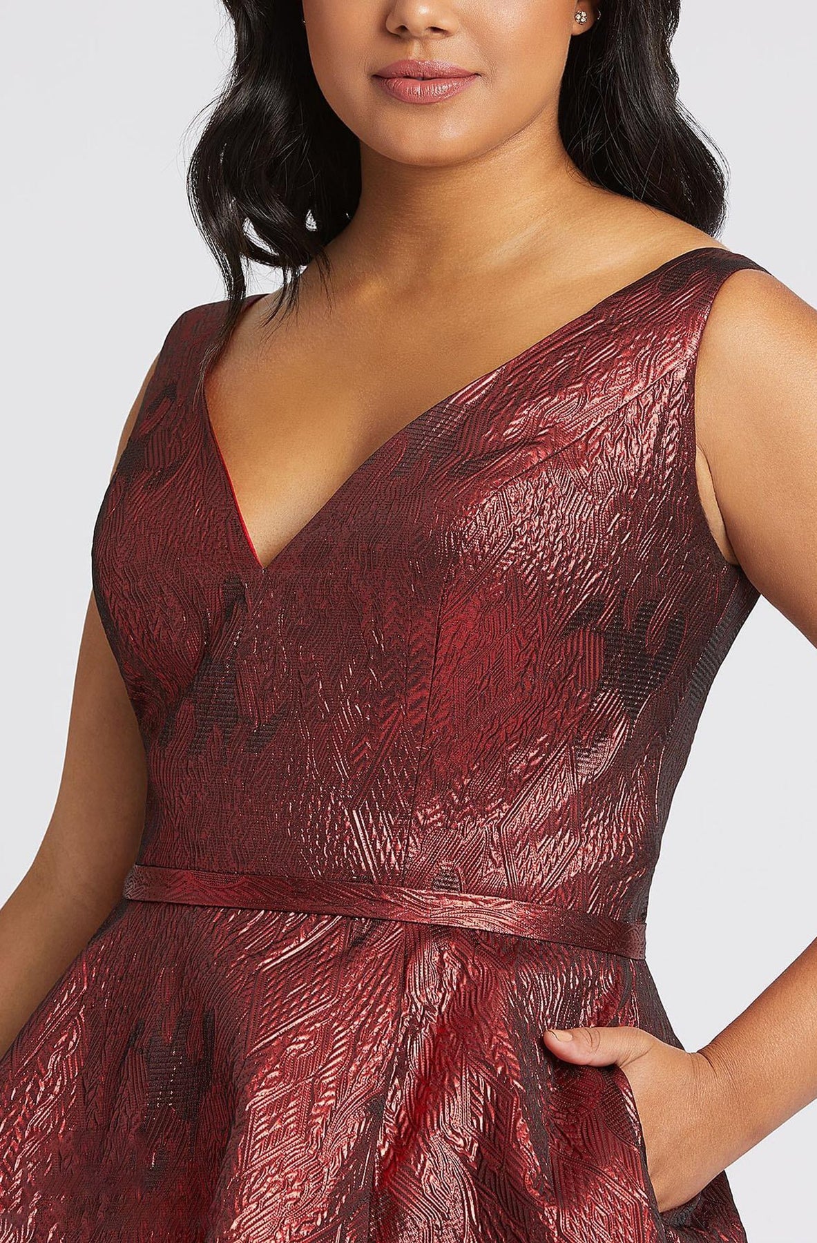 Mac Duggal Fabulouss - 67257F Sleeveless V-Neck A-line Dress In Red