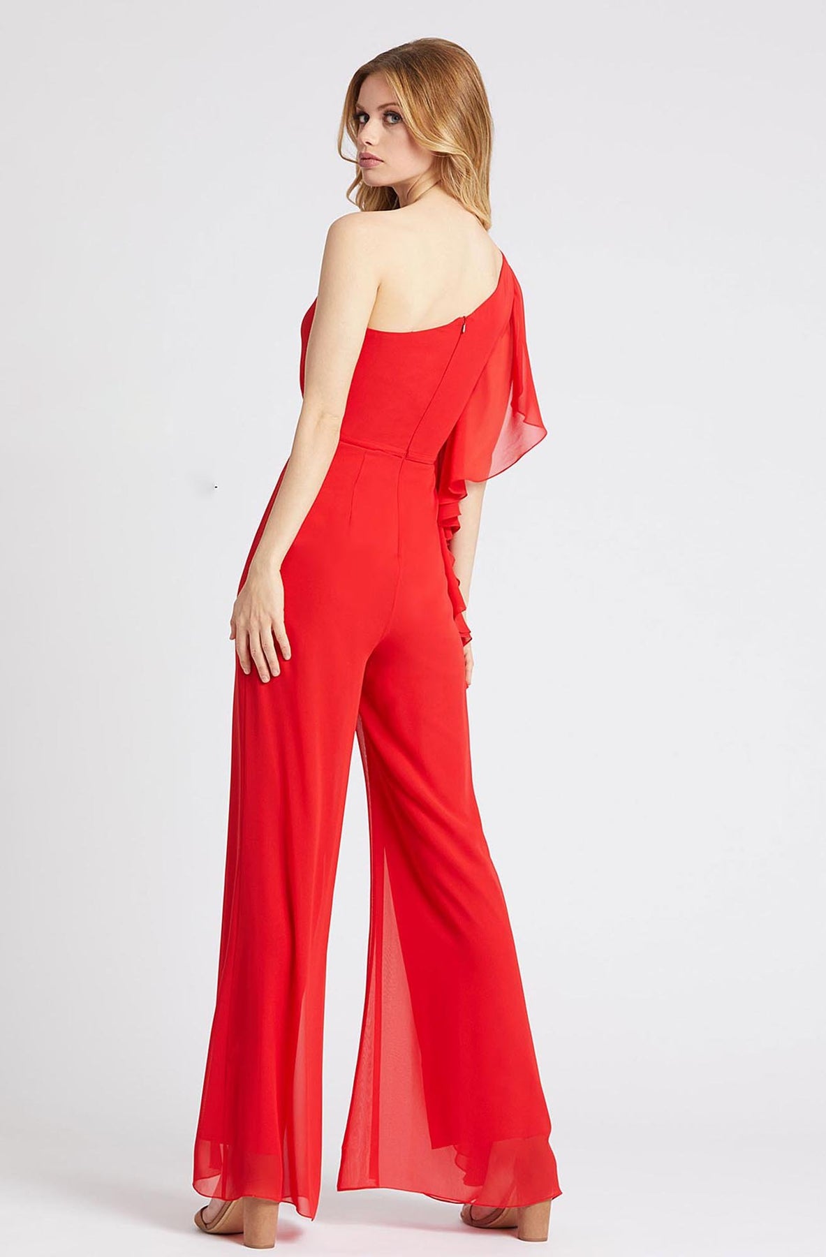 Mac Duggal Flash - 67381L Asymmetric Neckline Long Jumpsuit In Red