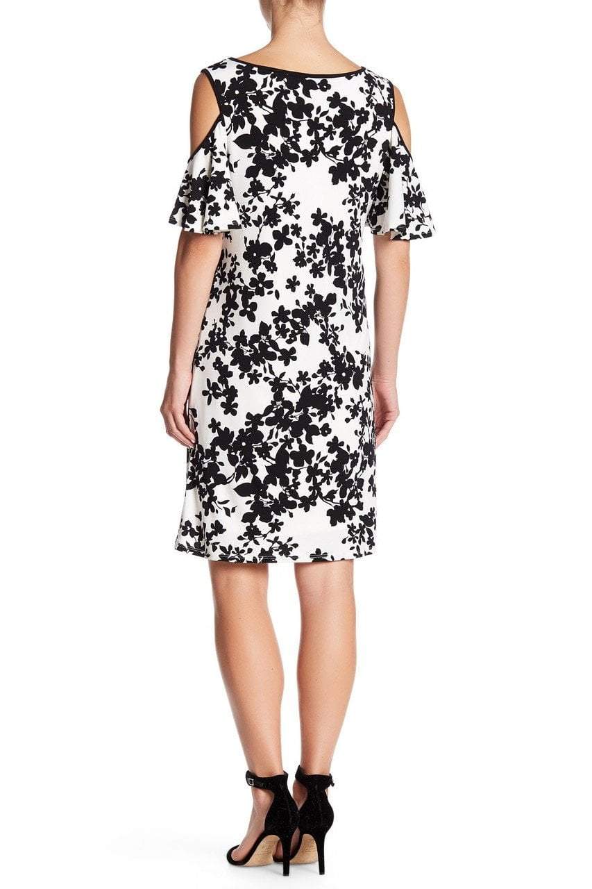 Sangria - DBCZ693 Floral Print Bateau Sheath Dress in White