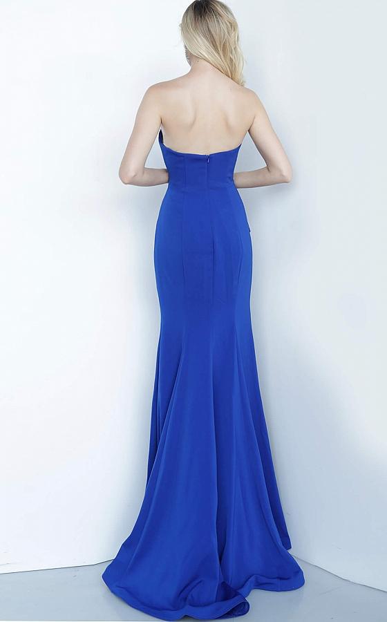 Jovani - 68774 Strapless Straight Neck Ruffled Trumpet Dress In Blue