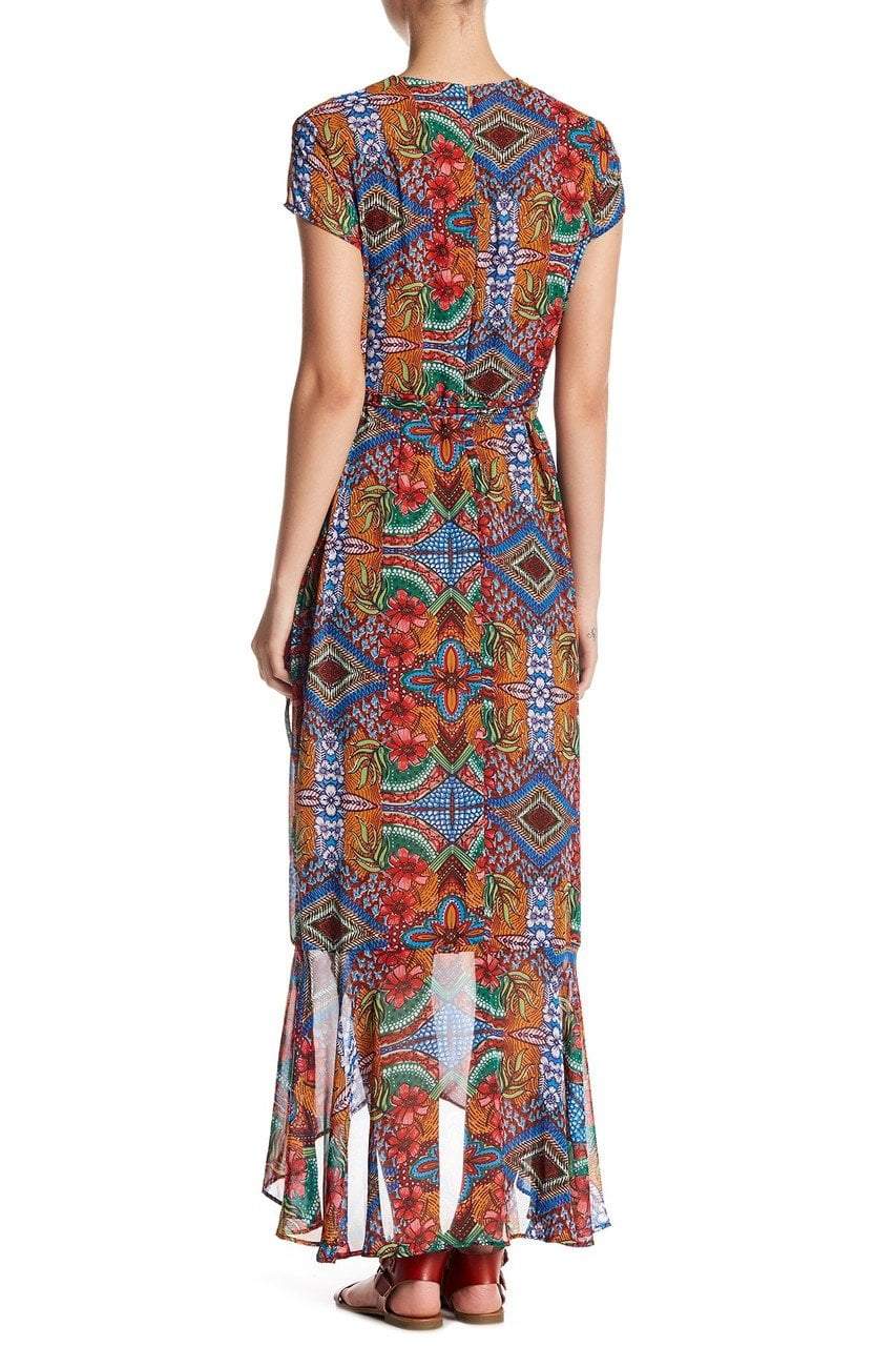 Taylor - 9045MJ Abstract Chiffon Wrap Dress in Multi-Color and Print