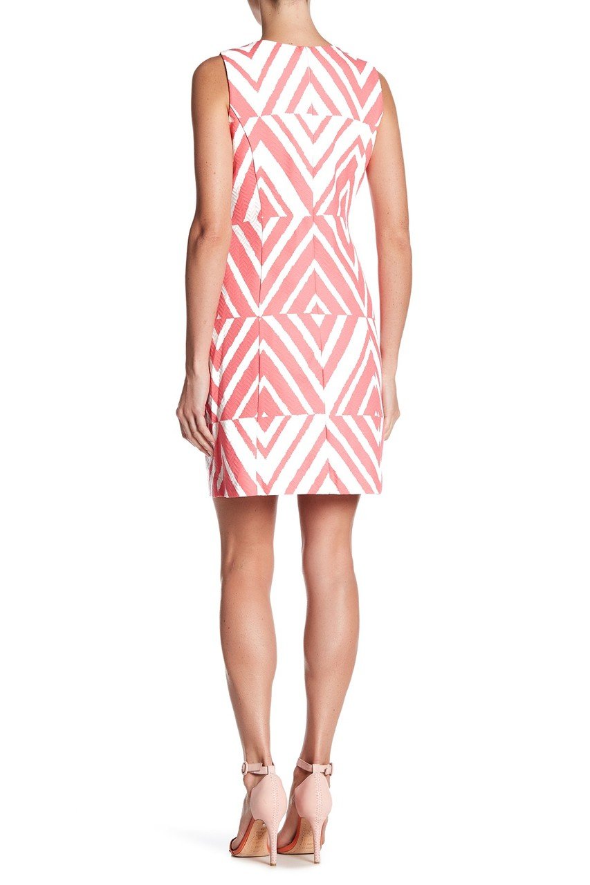 Taylor - 8773MX Sleeveless Chevron Print Cotton Dress in Orange and White