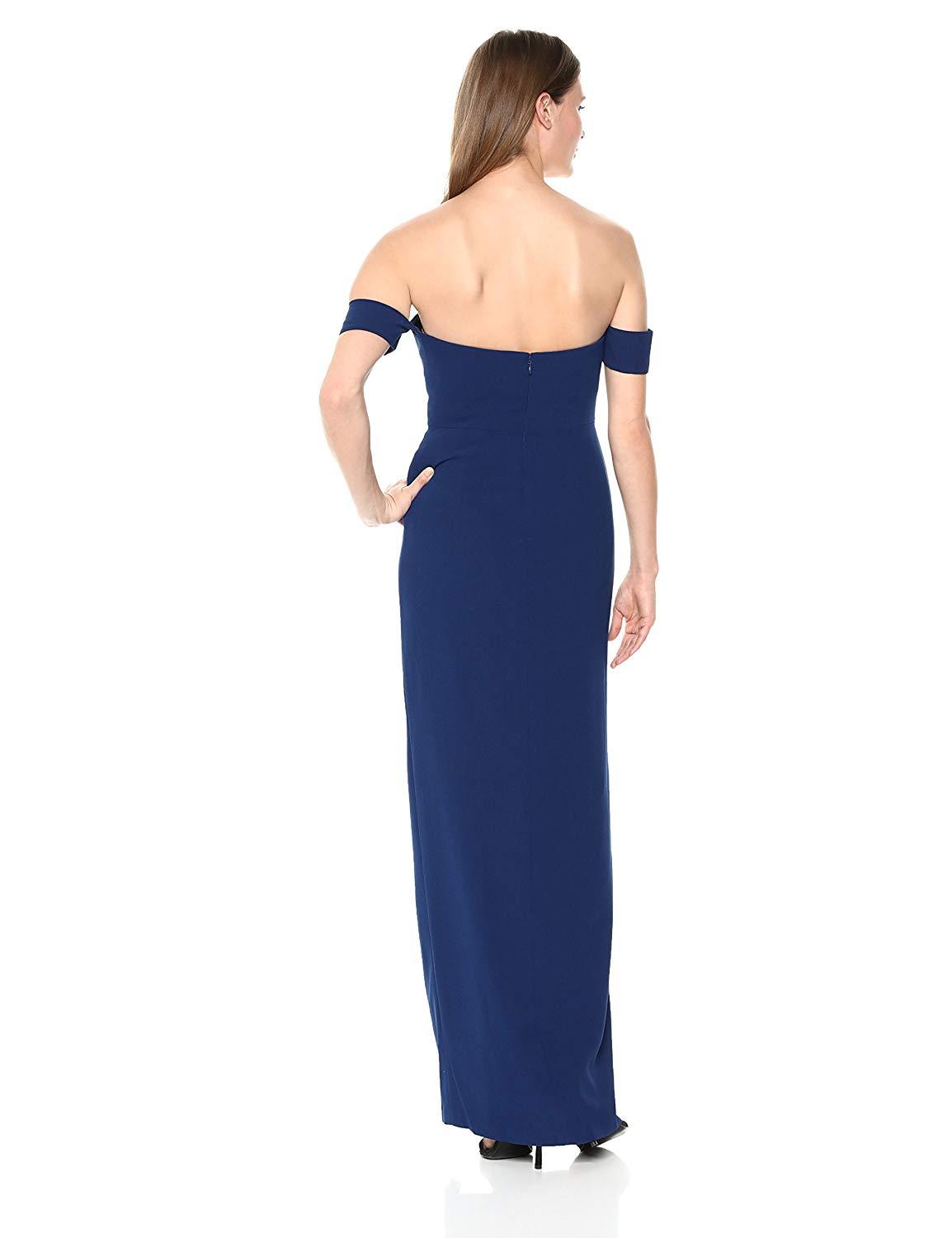 Aidan Mattox - MN1E201813 Off-Shoulder Solid Crepe Column Dress In Blue