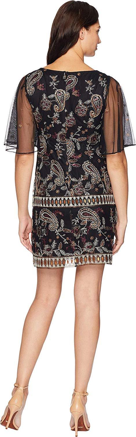 Adrianna Papell - AP1D102626 Embroidered Sheer Sleeves Cocktail Dress In Black and Multi-Color