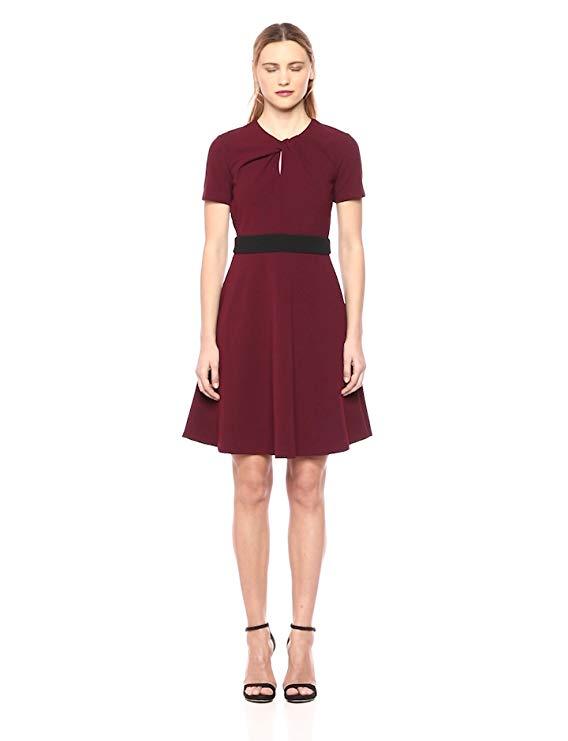 Taylor - 9942M Jewel Short Sleeves A-Line Cocktail Dress In Red