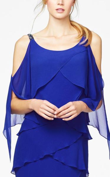 Daymor Couture - 371 Scoop Neck Sheath Dress  In Blue