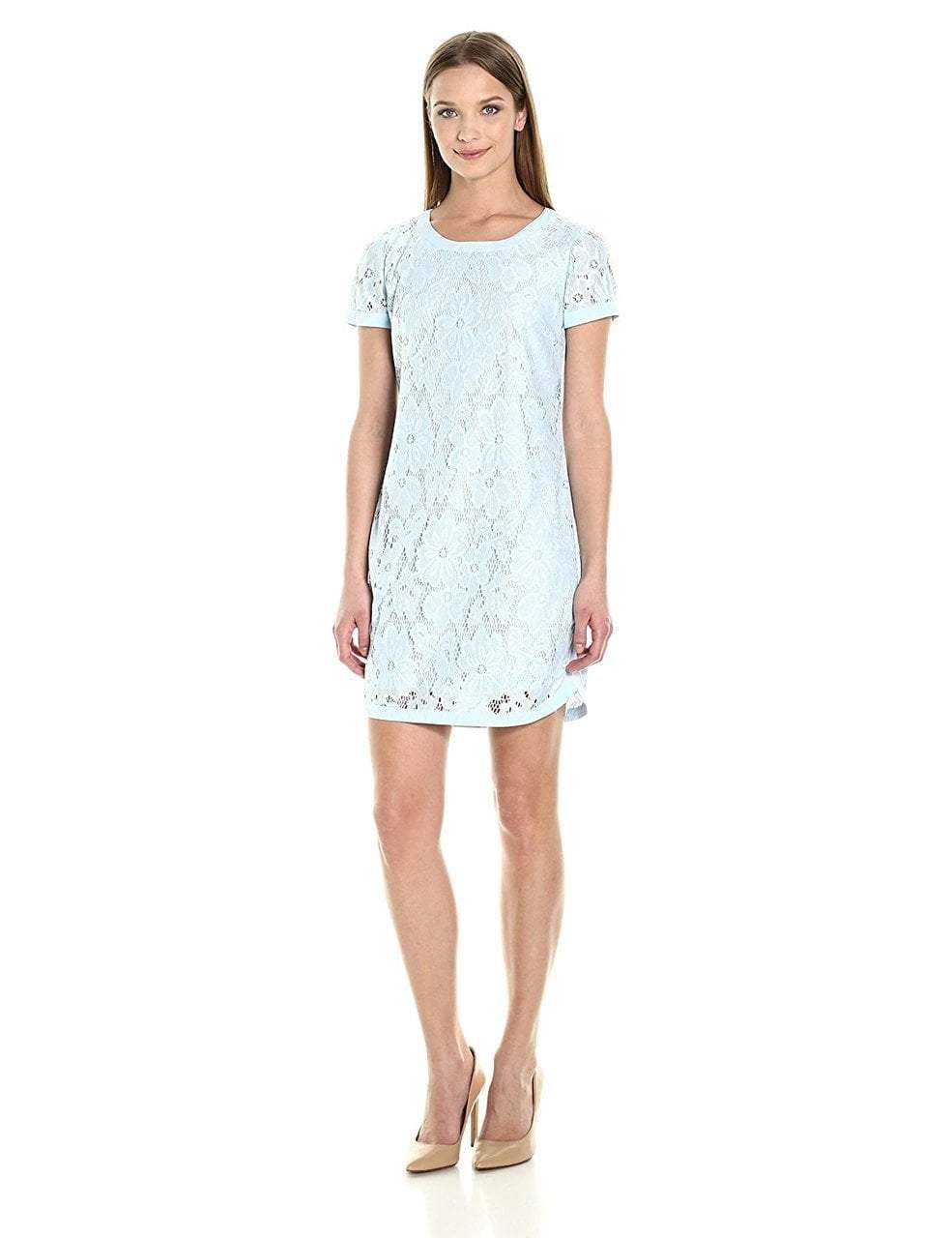 Donna Morgan D4924M - Short Sheath Dress - Short Sleeves, Floral Lace Material, Fully Lined, Back Zipper Closure ADASA Donna Morgan D4924M - Short Sheath Dress - Short Sleeves, Floral Lace Material, Fully Lined, Back Zipper Closure ADASA