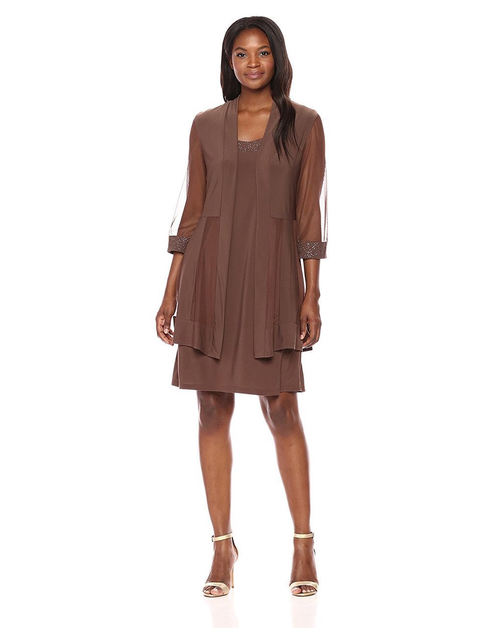 R&M Richards - 8271 Sleeveless Cocktail Dress with Jacket in Brown