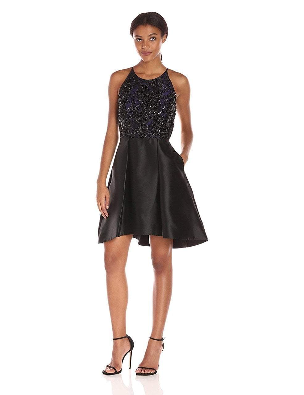 Taylor - Halter Neck A-Line Dress 8419M in Purple and Black
