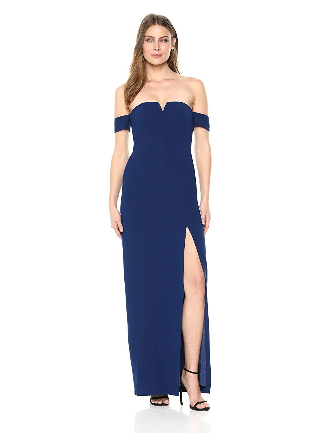 Aidan Mattox - MN1E201813 Off-Shoulder Solid Crepe Column Dress In Blue