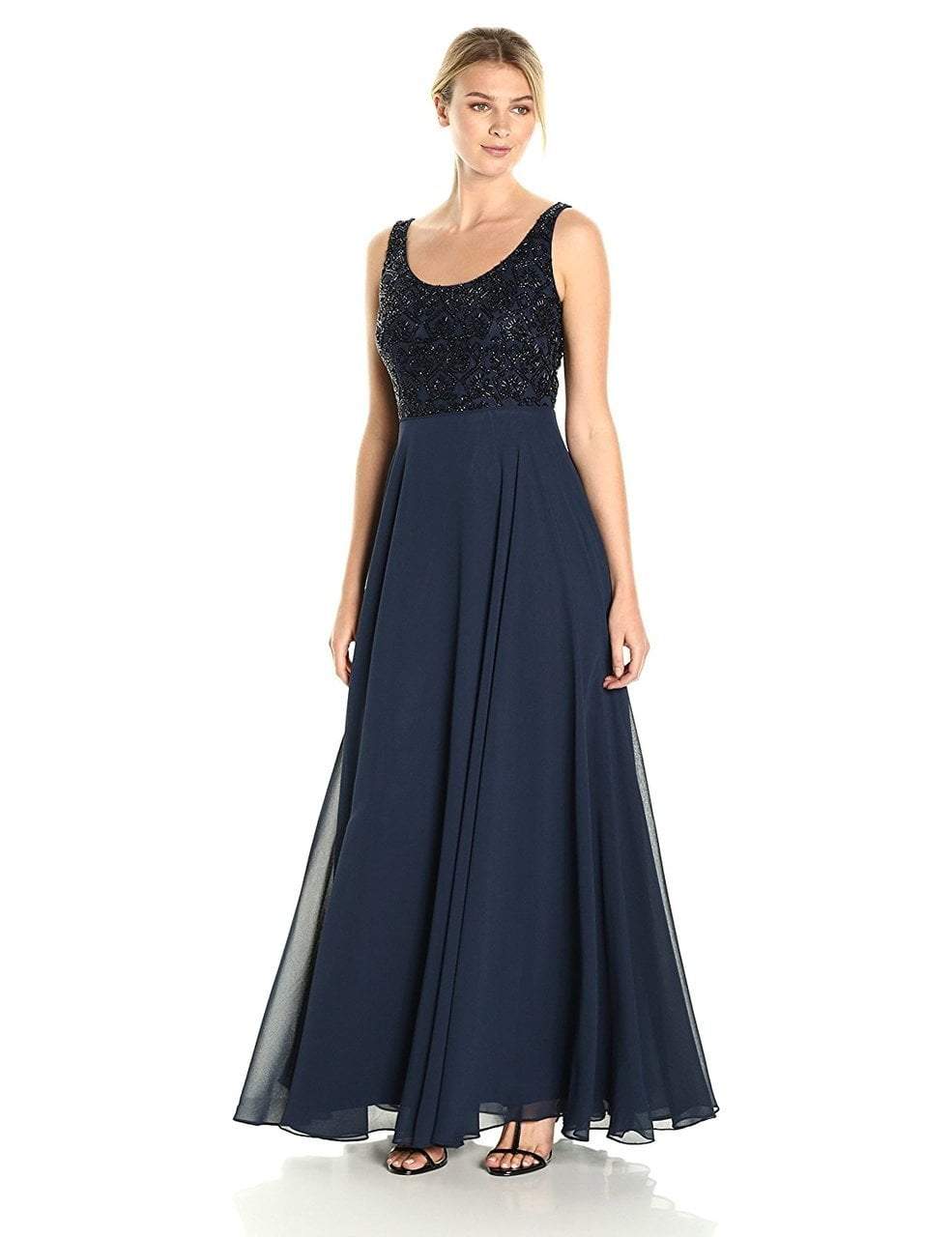 Aidan Mattox - MD1E201185 Embellished Caped Scoop Neck A-Line Gown in Blue and Black