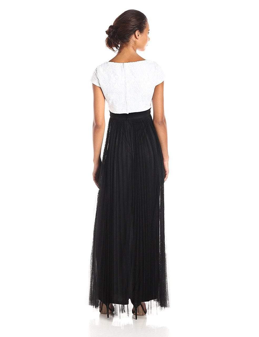 Adrianna Papell - 81907380 Floral Lace Pleated A Line Dress in Black and White