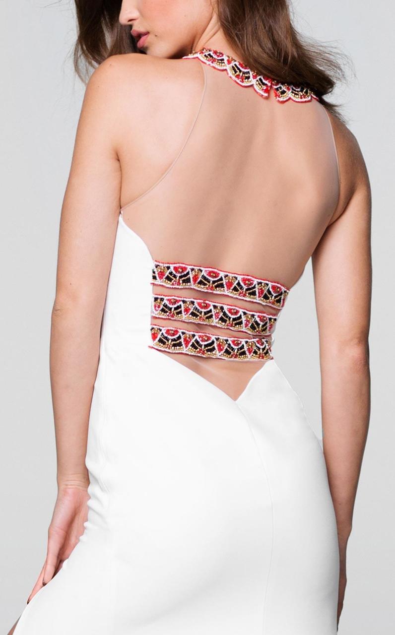 Tarik Ediz - Beaded Halter Neck Dress 50056 in White