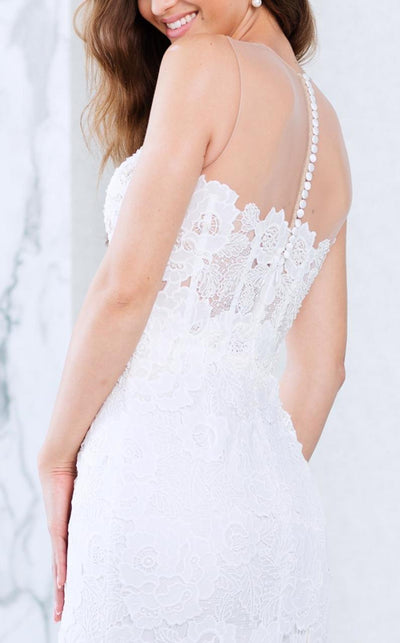 Tarik Ediz - Lace Illusion Jewel Neck Dress 50069 in White
