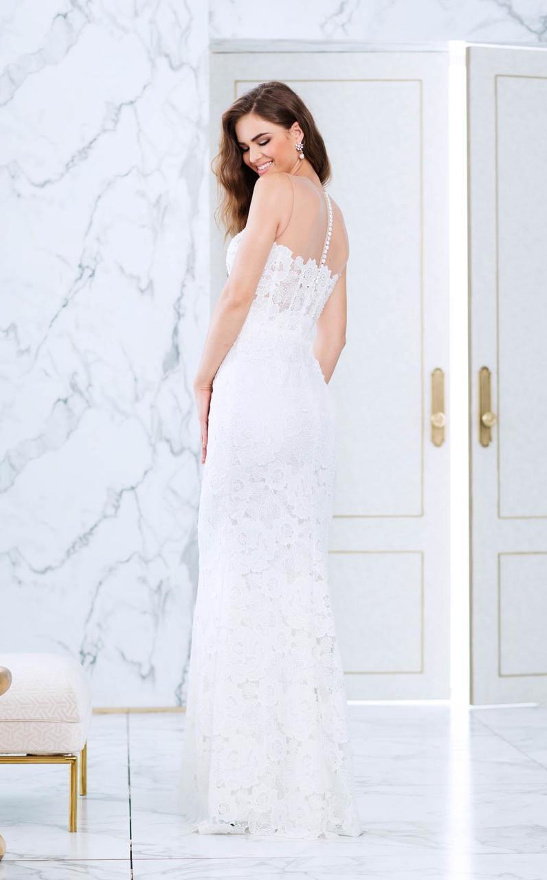 Tarik Ediz - Lace Illusion Jewel Neck Dress 50069 in White