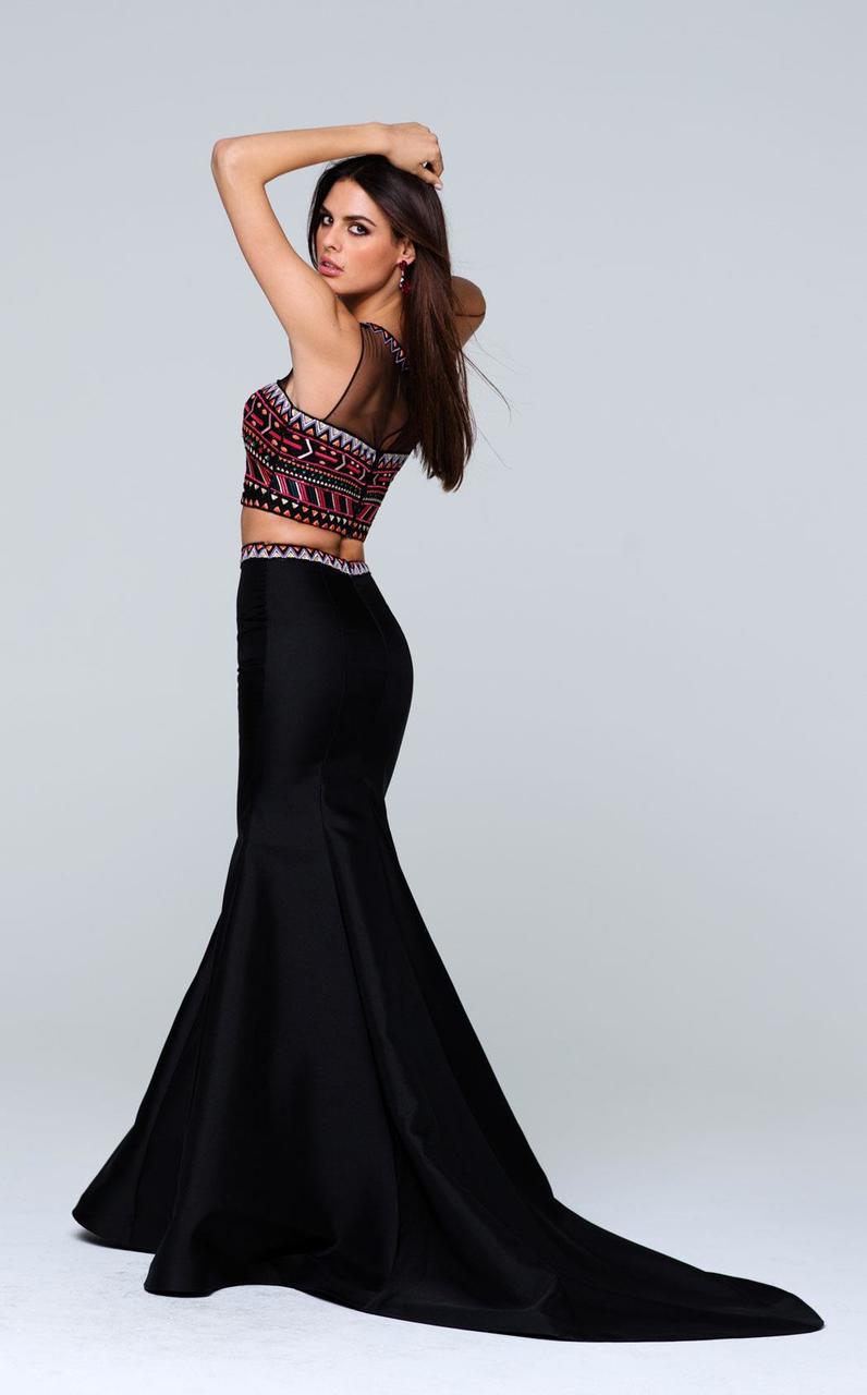 Tarik Ediz - Illusion Neckline Two-Piece Long Dress 50113 in Black