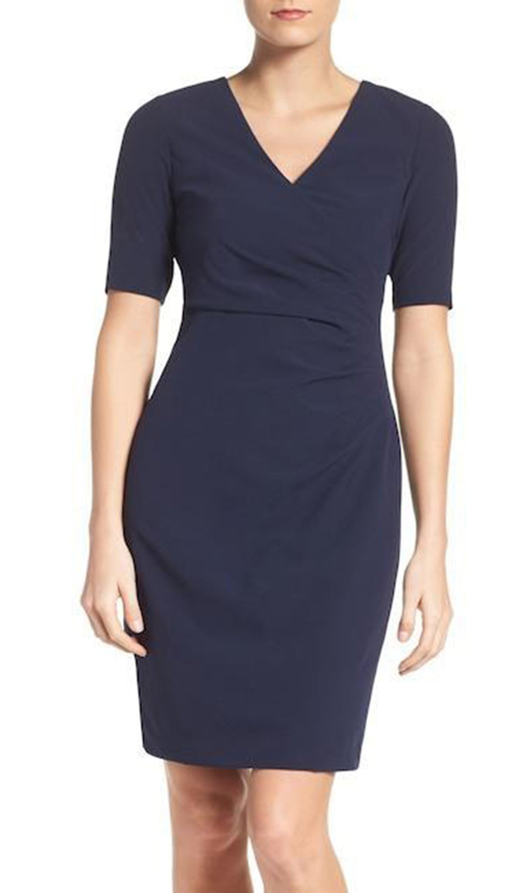 Adrianna Papell - AP1D100811 Short Sleeve V-neck Sheath Dress In Blue