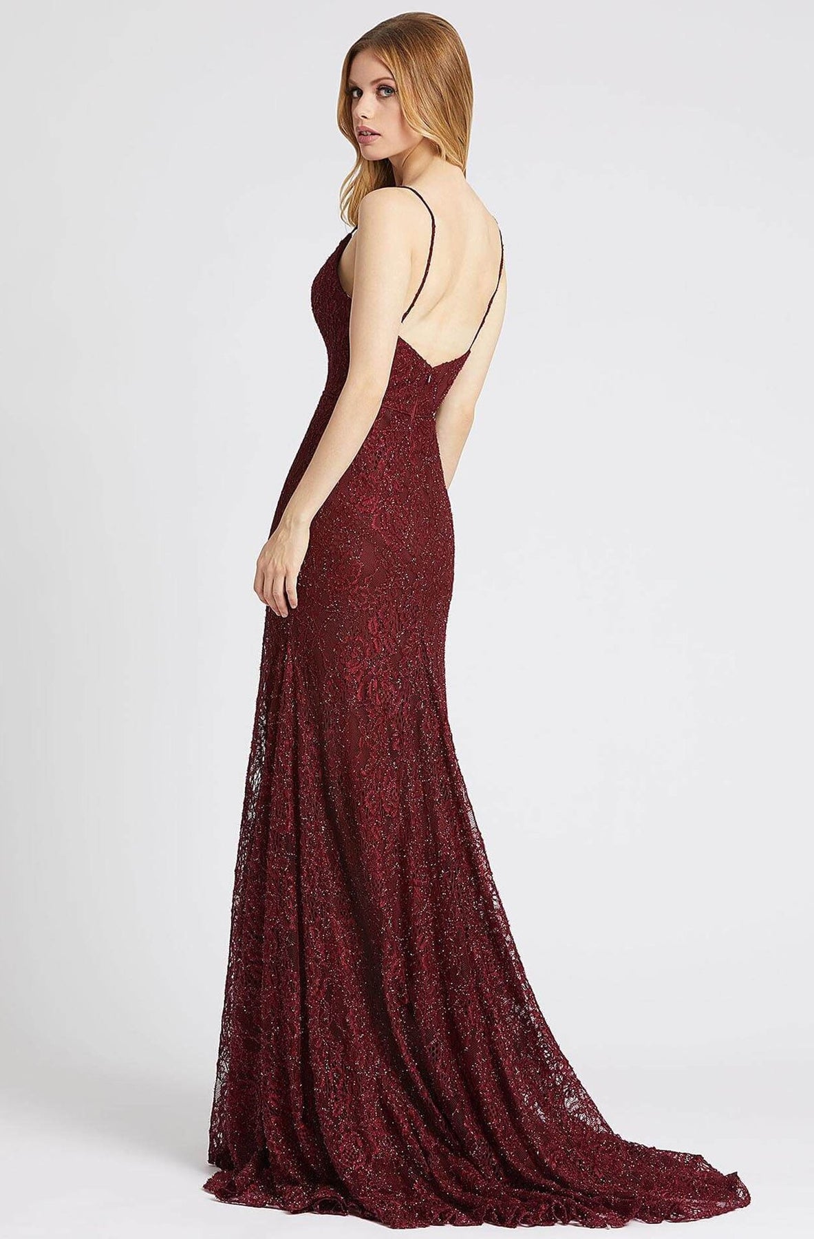 Mac Duggal Flash - 77771L Embroidered Plunging V-neck Trumpet Dress In Red
