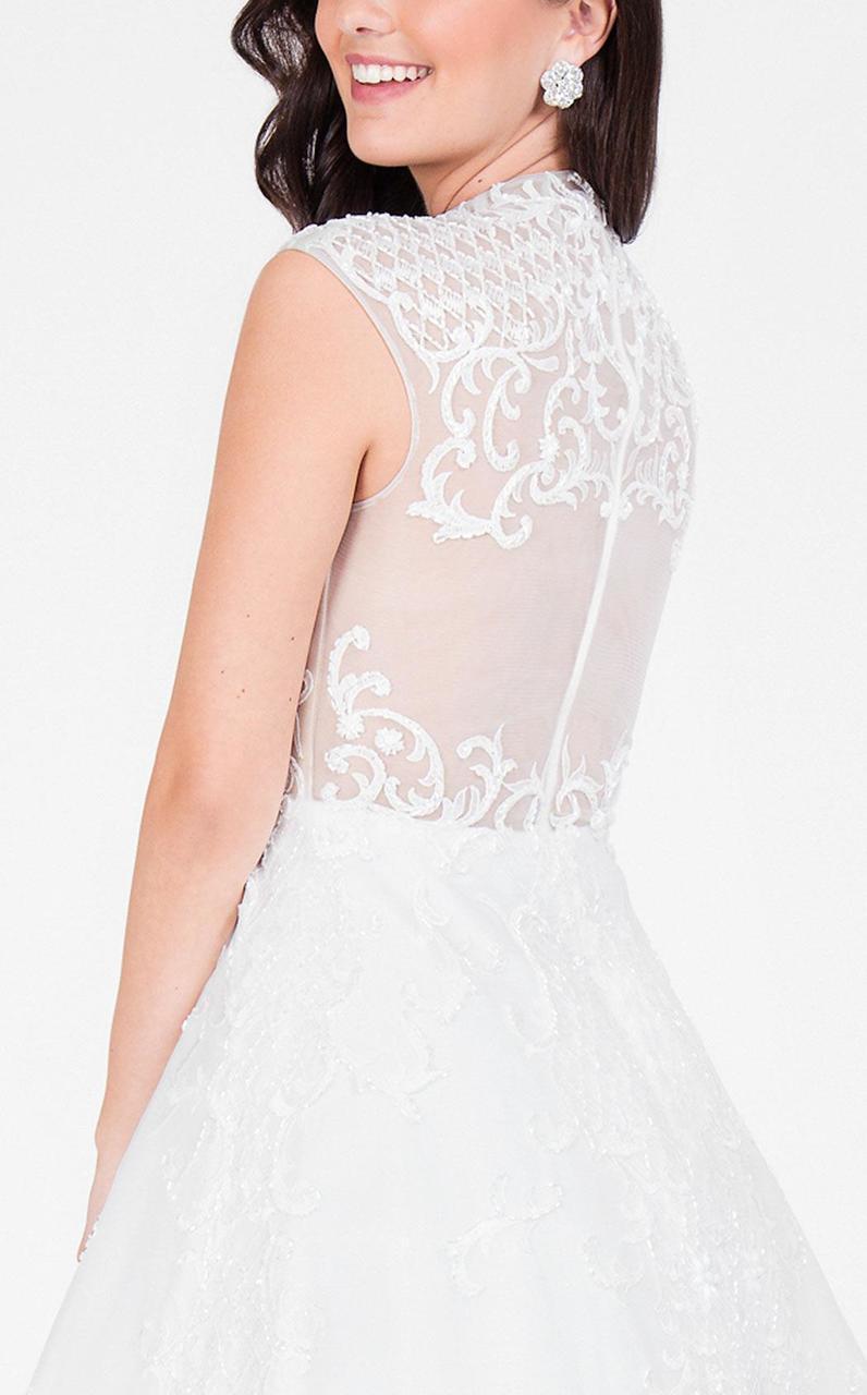 Terani Couture - High Neck Beaded A-line Cocktail Dress 1711P2249 In White