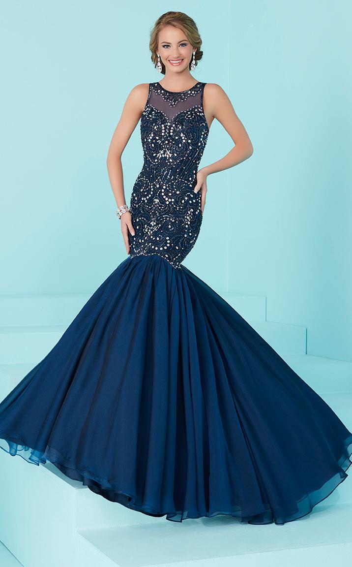 tiffany blue colored prom dresses Tiffany Designs 16205 - Long Iridescent Chiffon Mermaid Dress