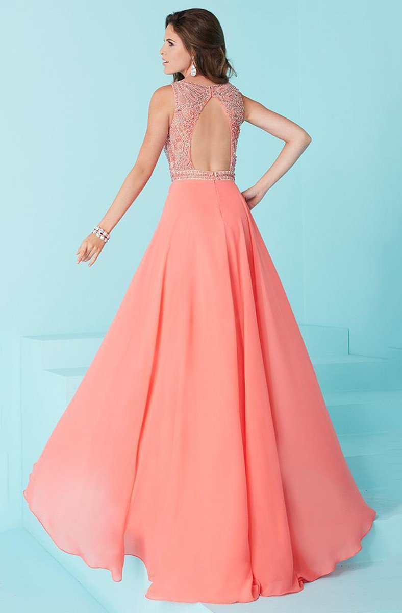 Tiffany Homecoming - Alluring Beaded Bateau Illusion Neck Chiffon A-line Dress 16244 In Orange