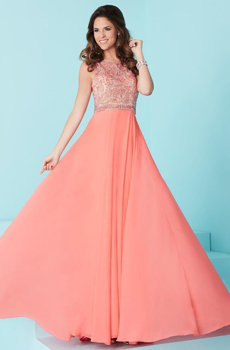 Tiffany Homecoming - Alluring Beaded Bateau Illusion Neck Chiffon A-line Dress 16244 In Orange