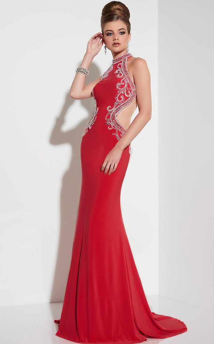 Panoply 14794 - Long Jersey Trumpet Dress - Sleeveless, Cutout, Rhinestone accents, Trumpet skirt, Sweep train, Open back ADASA Panoply 14794 - Long Jersey Trumpet Dress - Sleeveless, Cutout, Rhinestone accents, Trumpet skirt, Sweep train, Open back ADASA