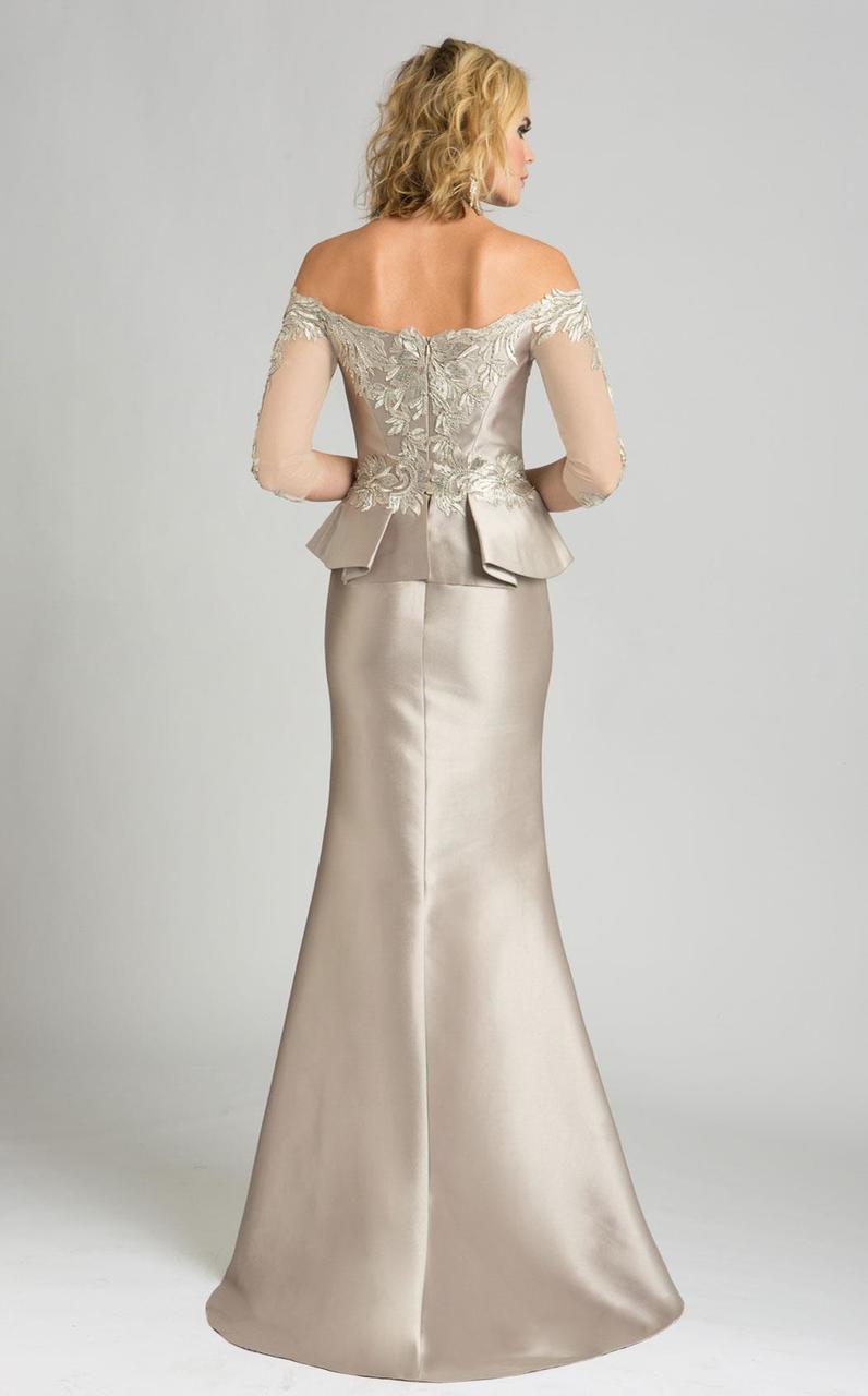 Feriani - Off Shoulder Peplum Trumpet Gown in Silver