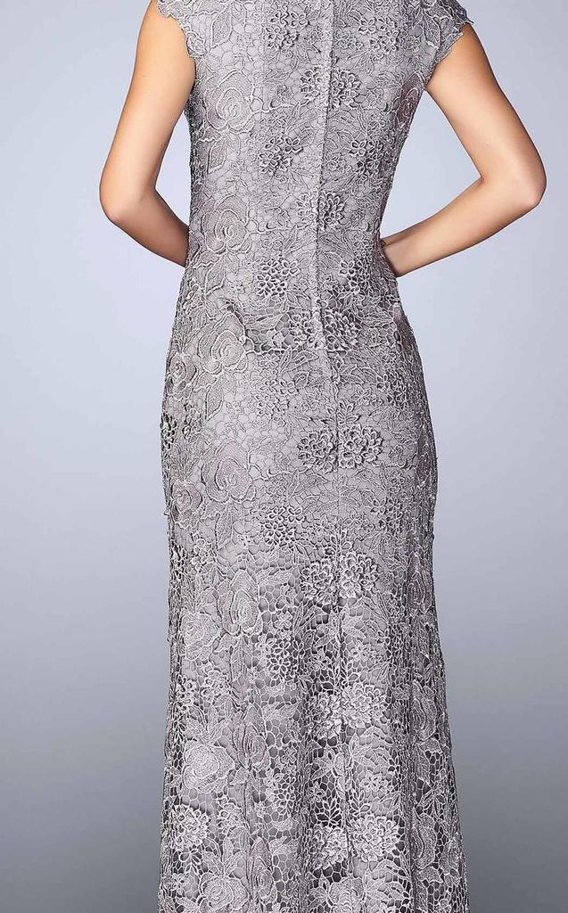 La Femme - 24860SC Floral Lace Bateau Neck Long Formal Dress