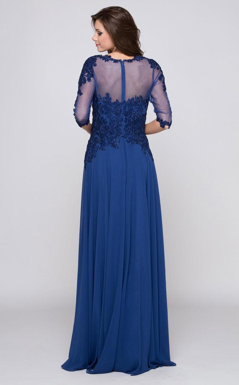 Marsoni by Colors - M157SC Beaded Lace Appliqued Illusion A-Line Dress