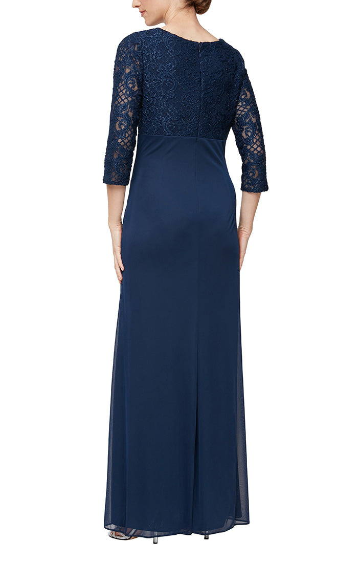 Alex Evenings 82122469 - Formal Lace-Made High Waist Evening Gown In Blue and Black