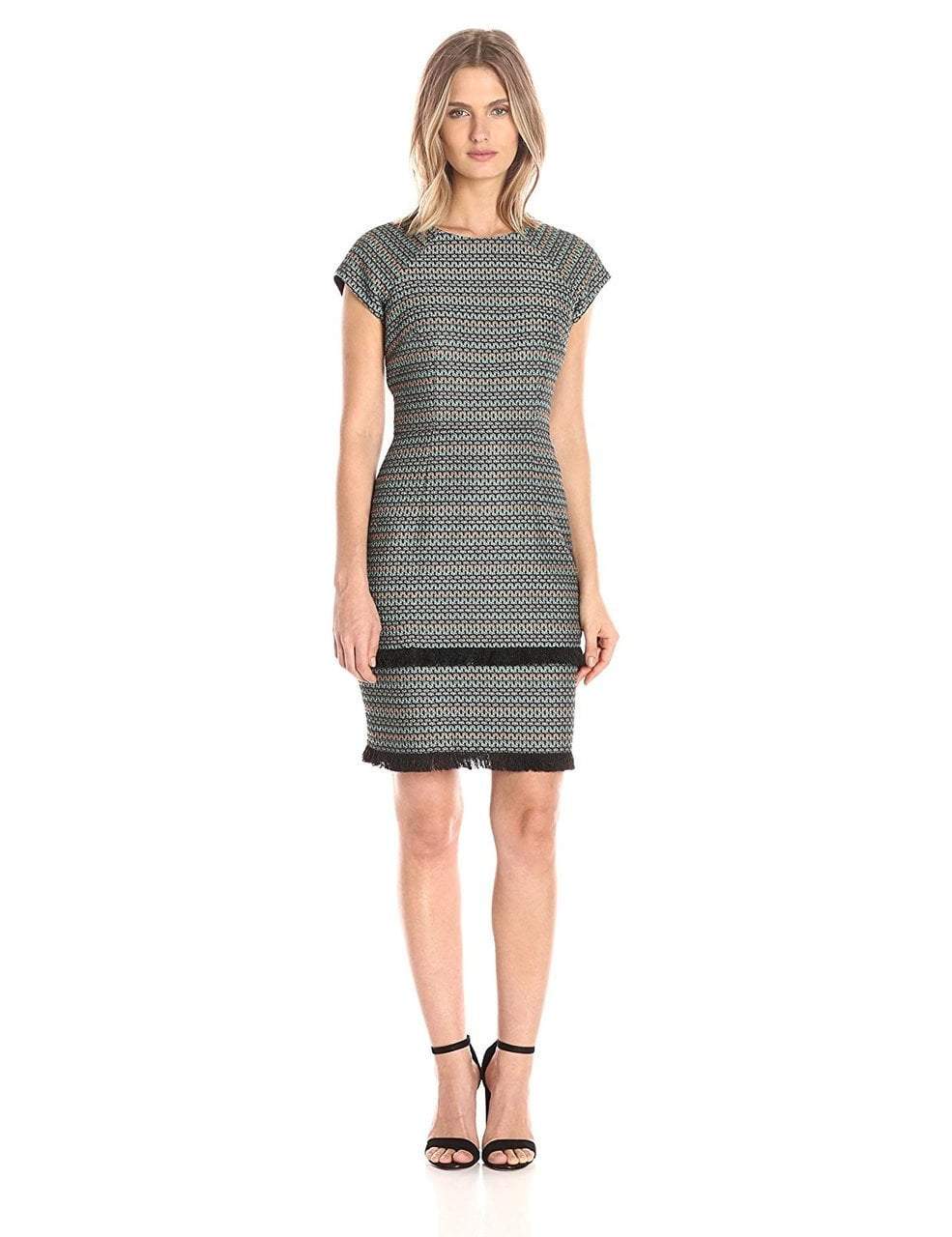 Donna Morgan - D4439M Jewel Neck Fringe Sheath Dress in Multi-Color